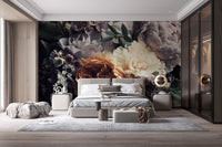 Victorian-inspired dark floral wallpaper mural
