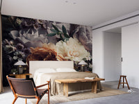 Moody floral mural with oversized blooms design
