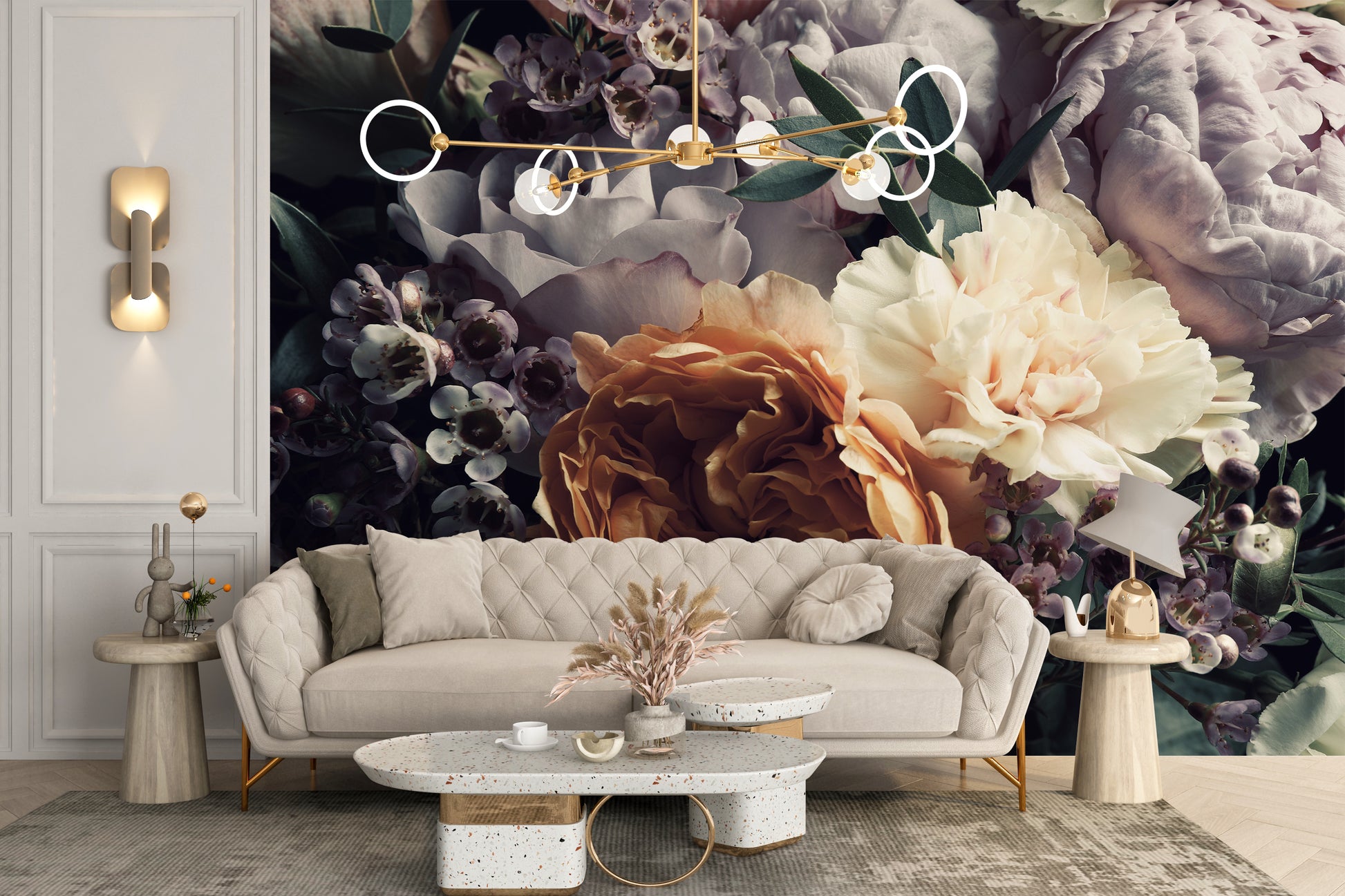 Large flower mural with a vintage-inspired look
