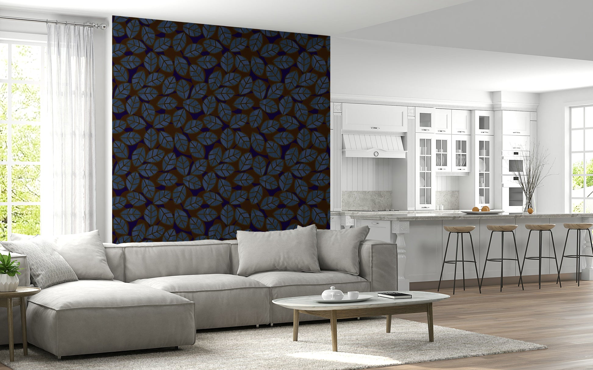 Abstract Leaves Dark wall covering for a bold, nature-inspired interior aesthetic.