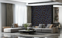 Moody leaf-patterned wallpaper in dark tones for bedrooms, living rooms, or offices.