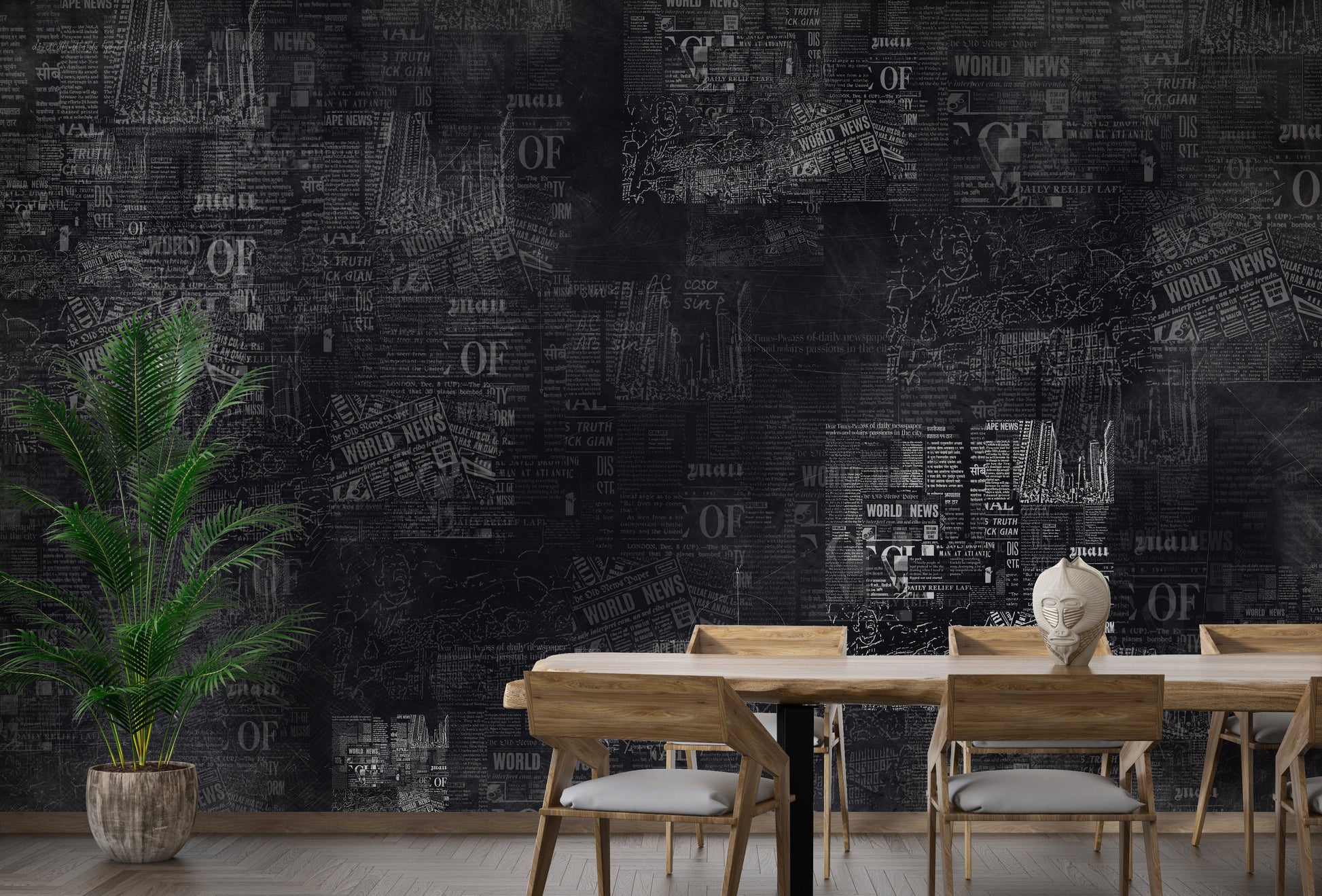 Newspaper headlines wallpaper with dark theme