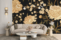 Dark Peony Flowers Wallpaper Murals - Giffywalls