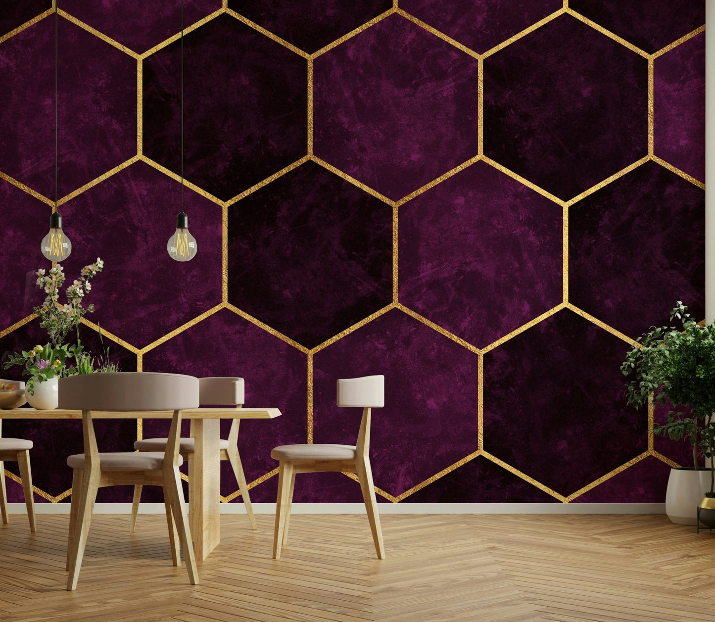 Glamorous wall mural featuring pink metallic textures


