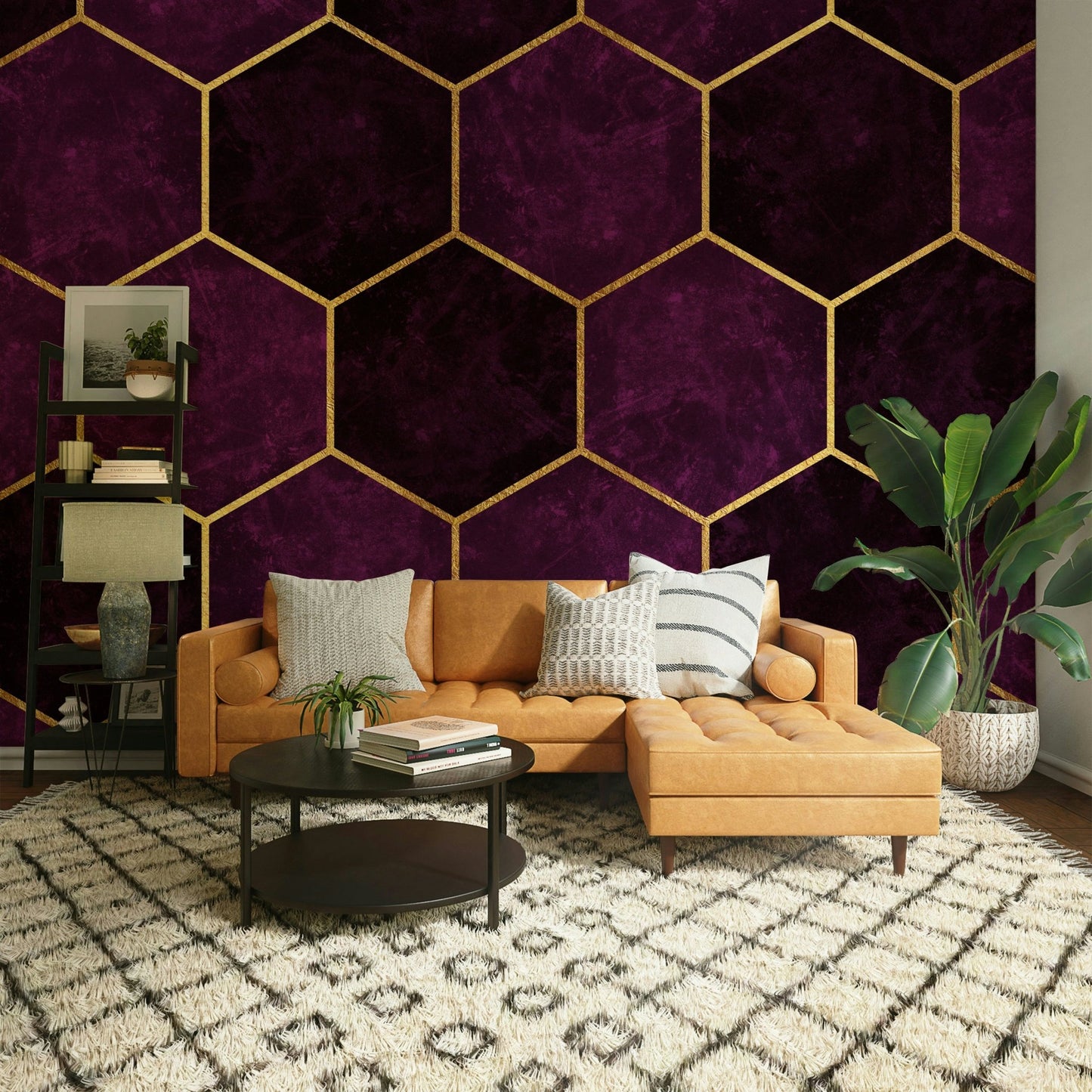 Contemporary geometric wall mural with luxury accents

