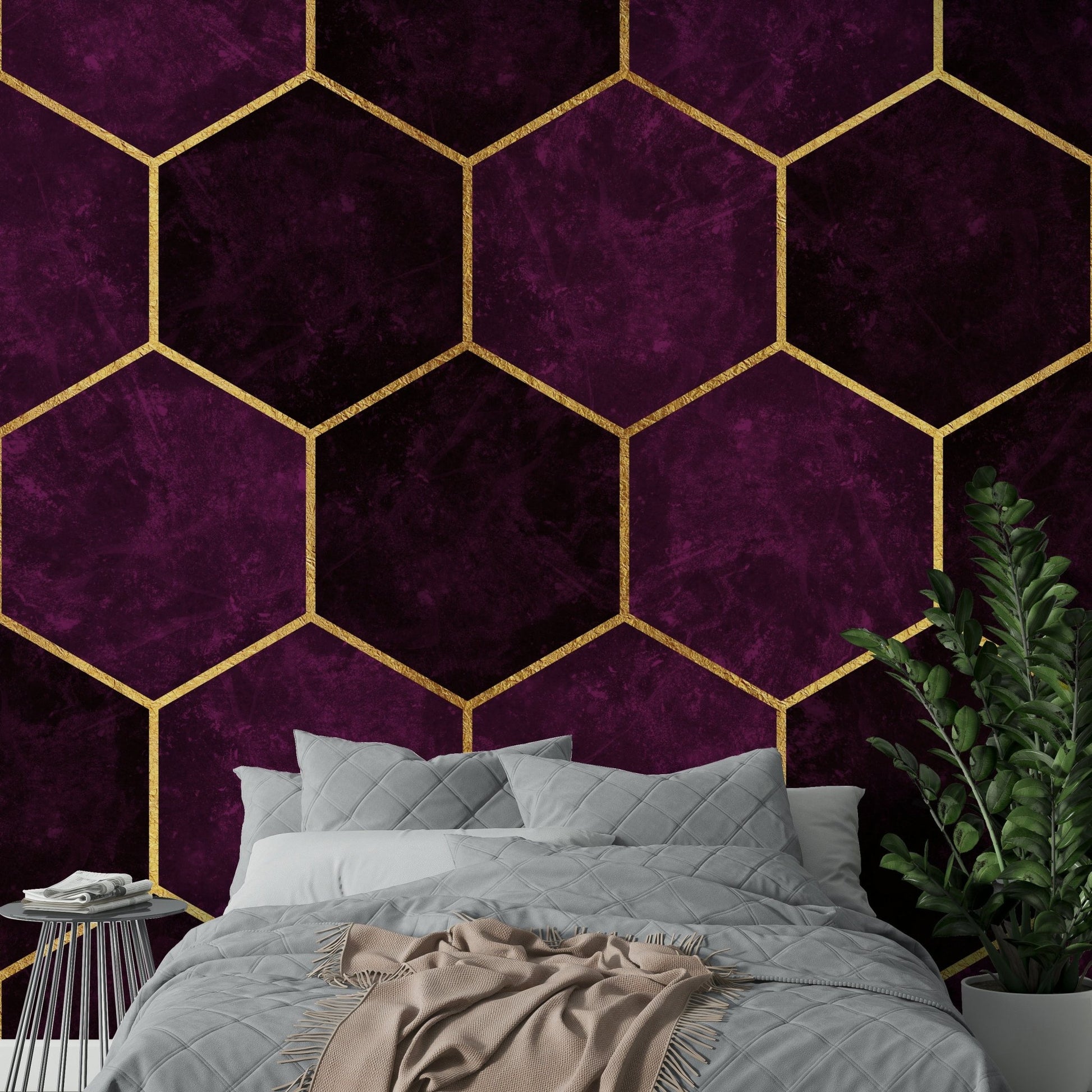 Sophisticated pink and plum hexagon wall art mural

