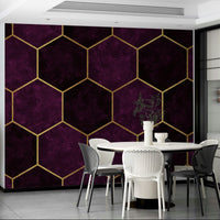 Elegant hexagon wall mural in plum and blush pink tones

