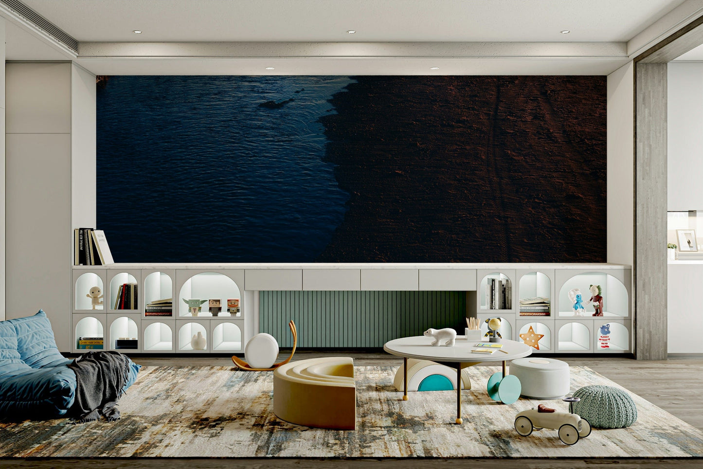 The peel and stick wallpaper on a smooth wall surface.

