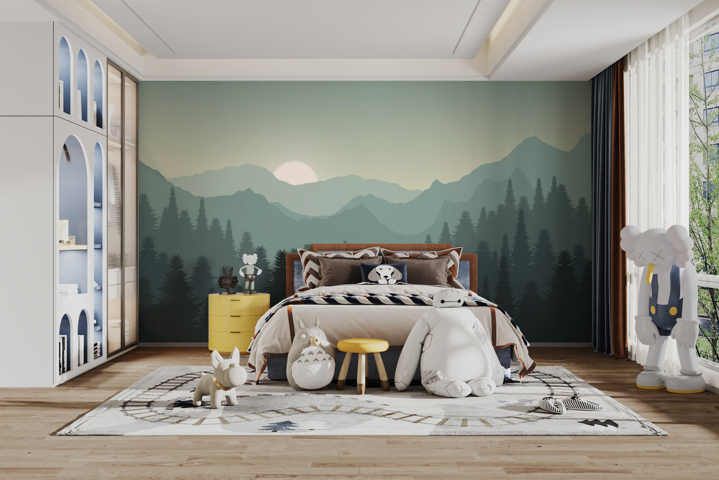 Reusable Dark Sunset Mountains Wallpaper for Spaces