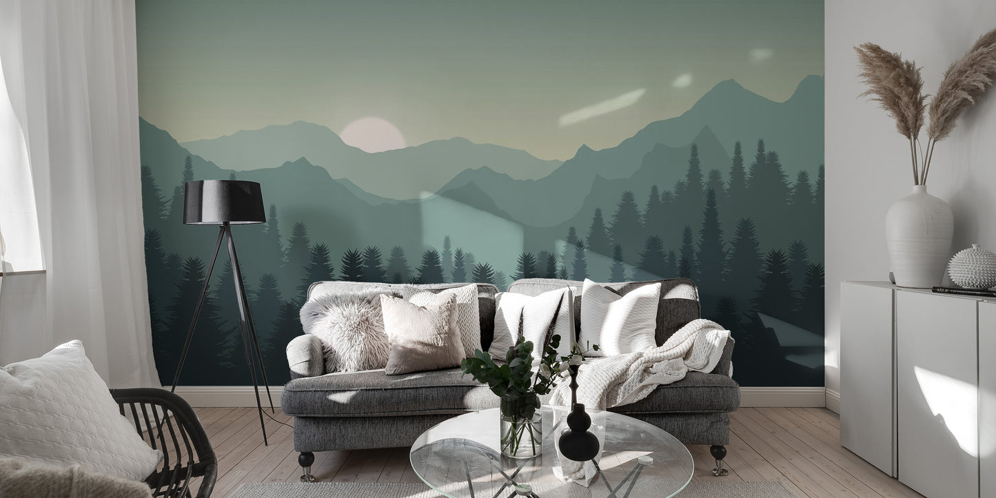 Dark Sunset Mountains Wallpaper Mural for Walls