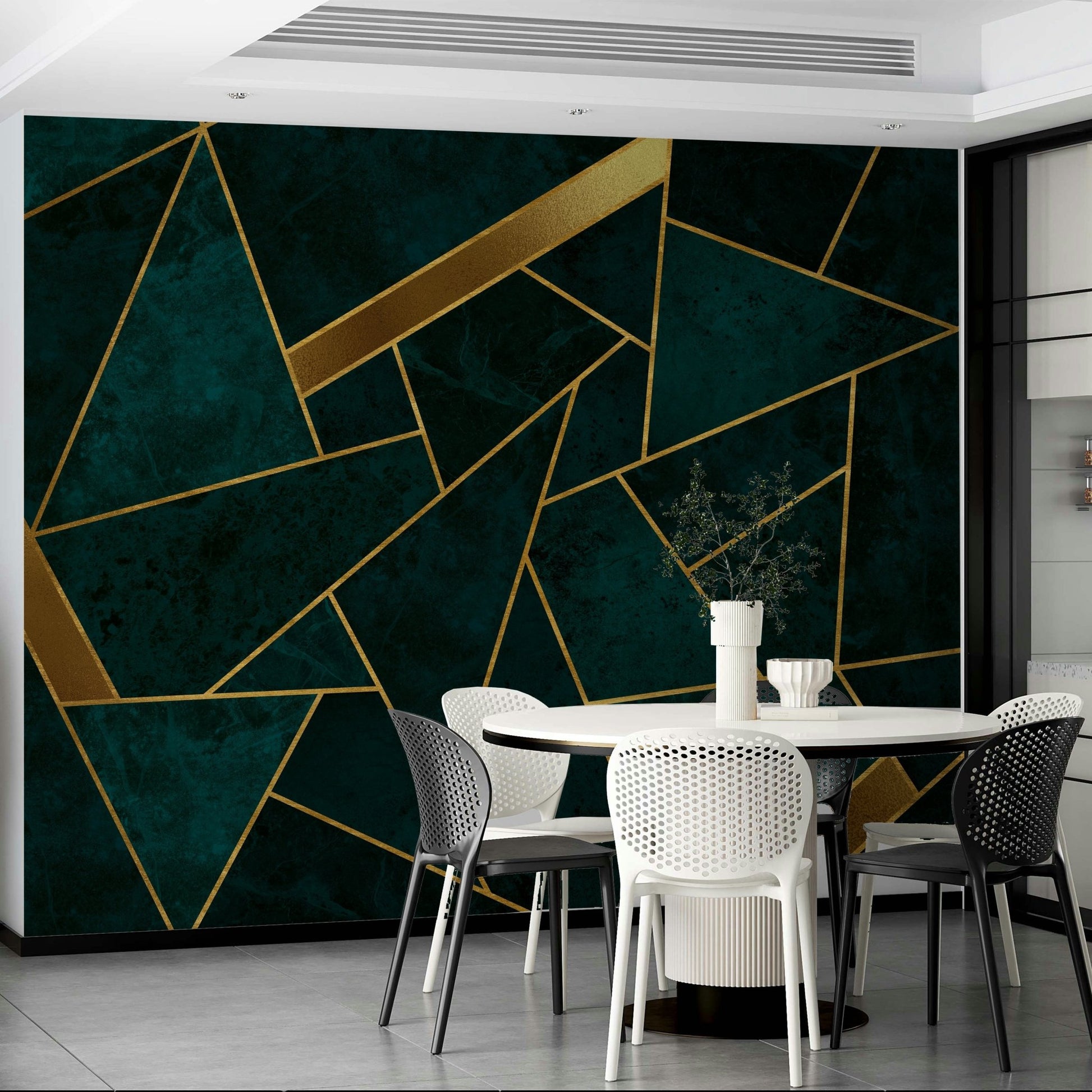 Sophisticated teal and gold wall mural for interiors


