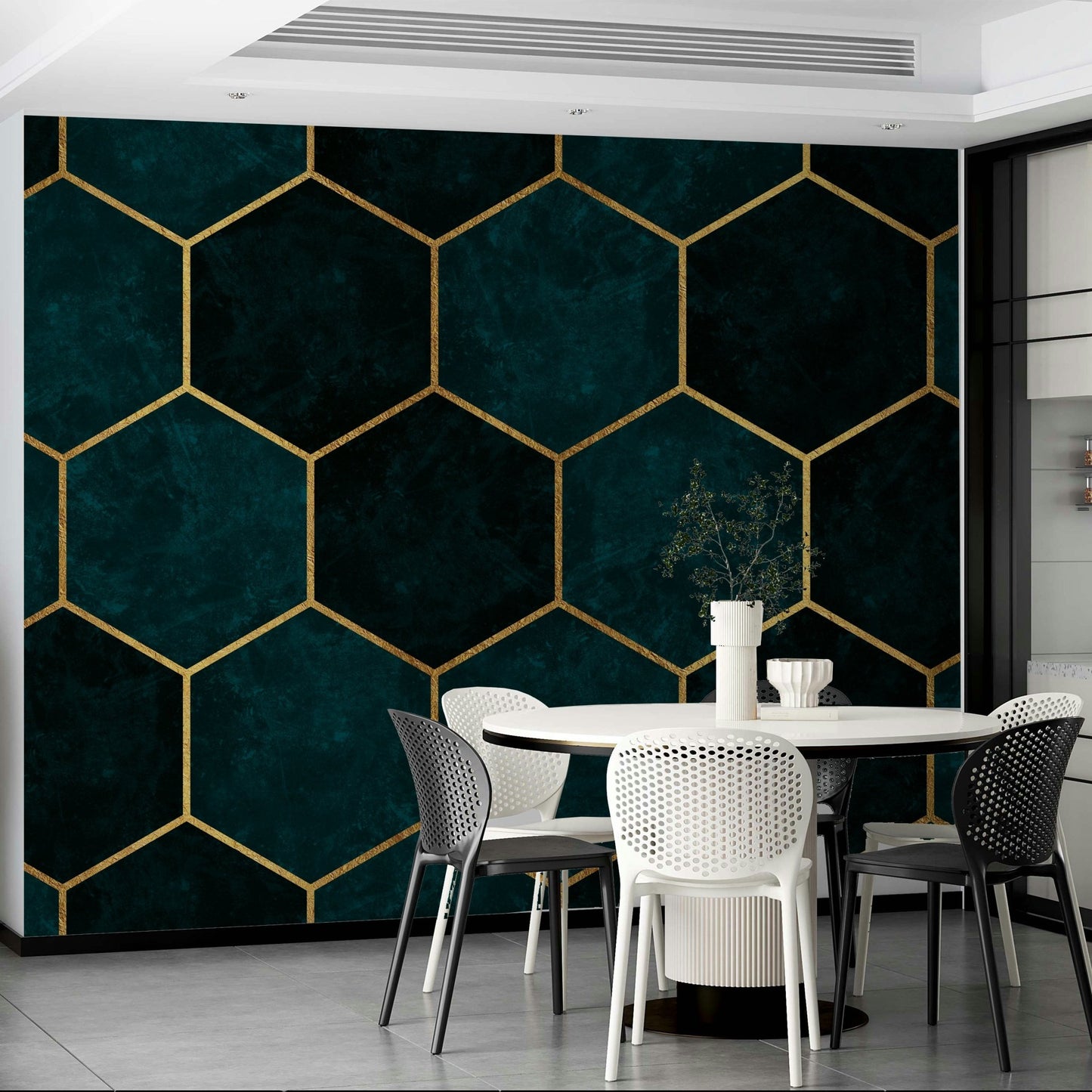 Modern teal and gold geometric wallpaper

