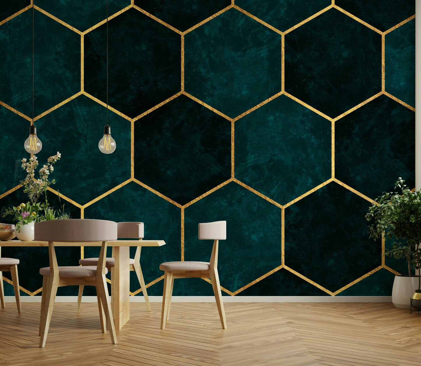 Stylish dark teal honeycomb wallpaper

