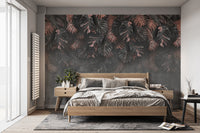 Hanging leaves mural with dark tones
