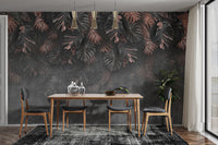 Dark tropical leaves wallpaper mural design
