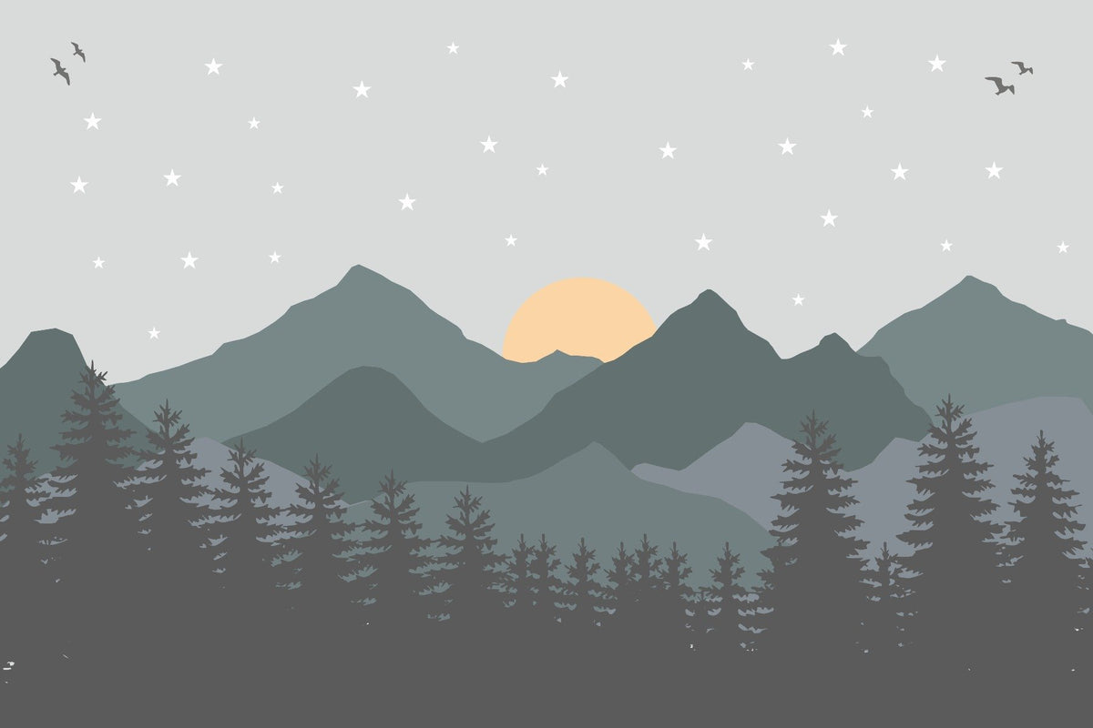 Dark Gray & Green Mountains Wallpaper in your room — zoomed