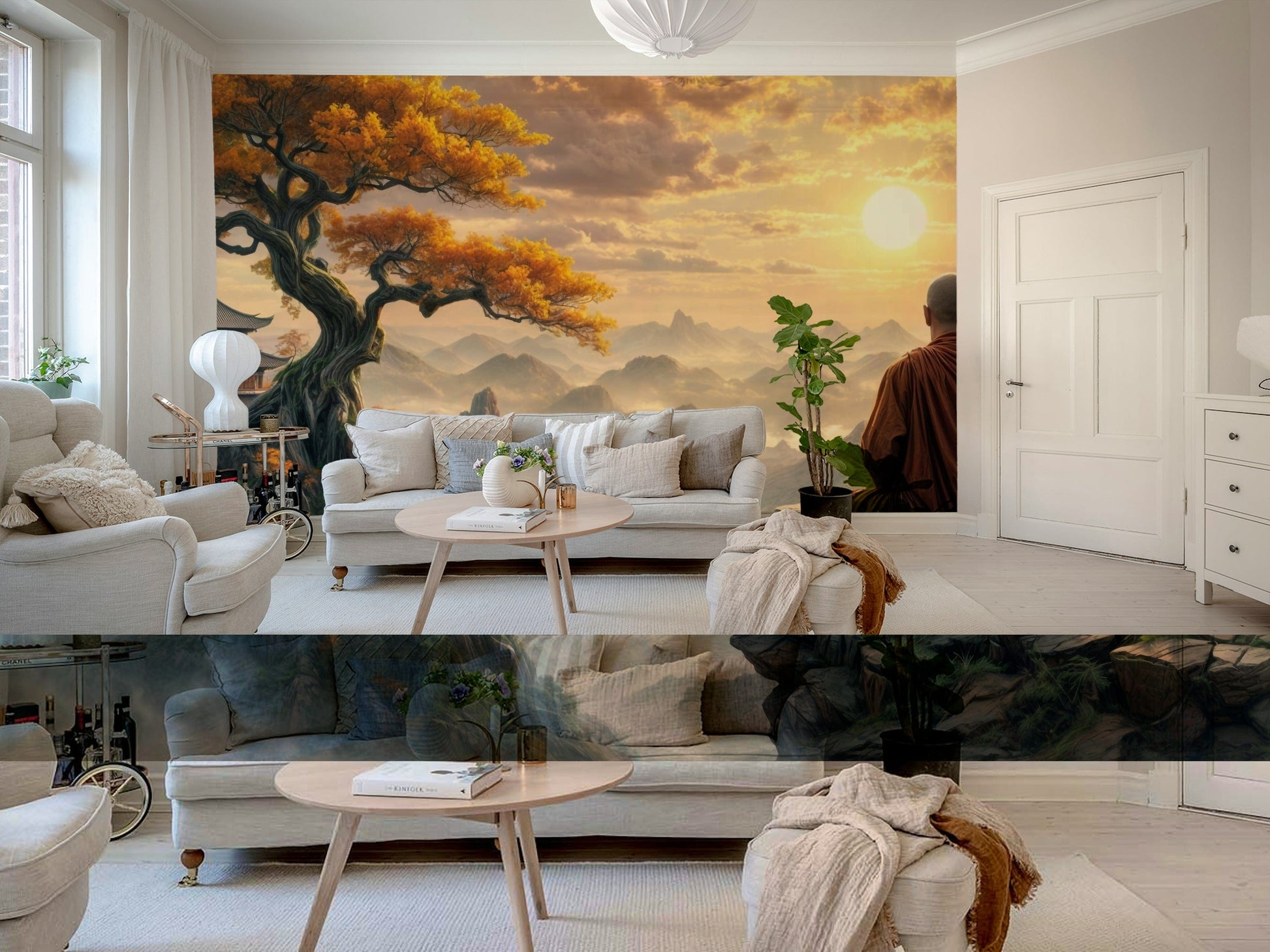 Abstract sky wall mural in a contemporary bathroom or cloakroom.