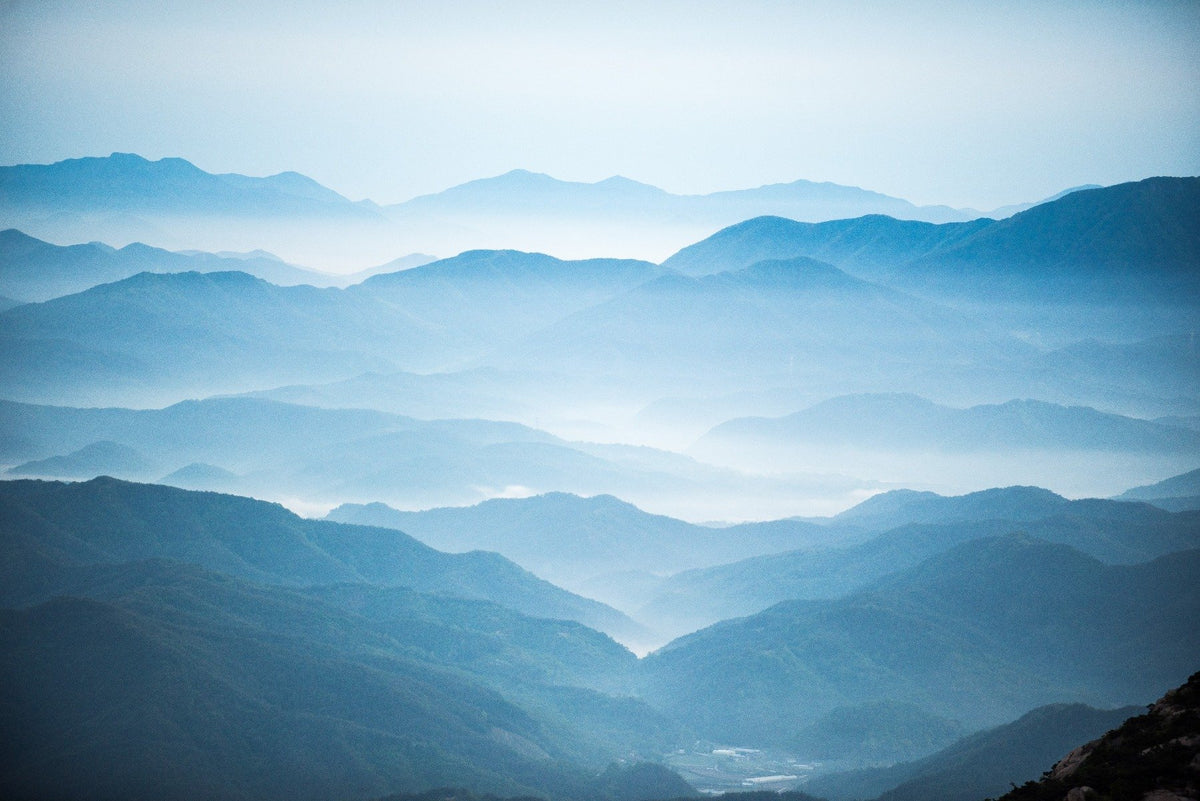 Blue Mountains Ombre Wallpaper Mural in your room — zoomed