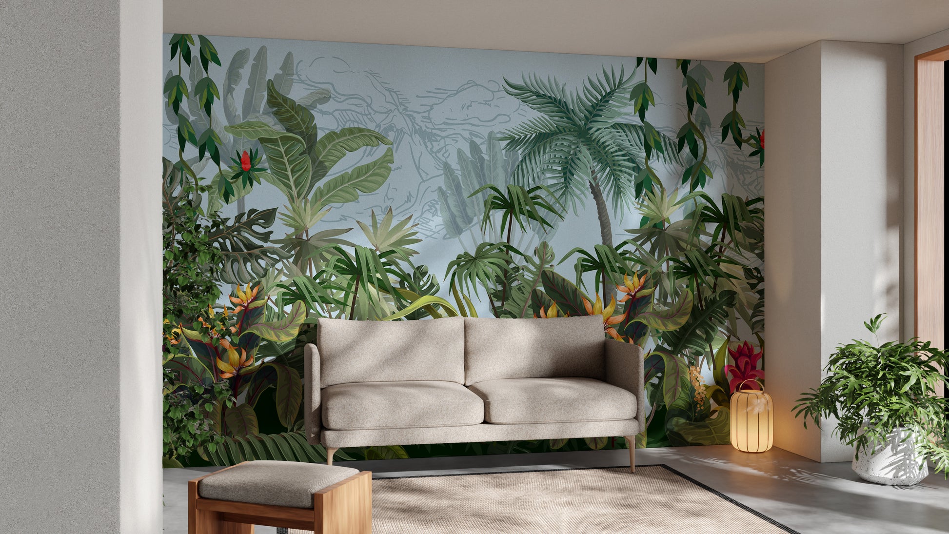 Daytime Colorful Tropical Jungle Design Wallpaper Murals - Giffywalls
