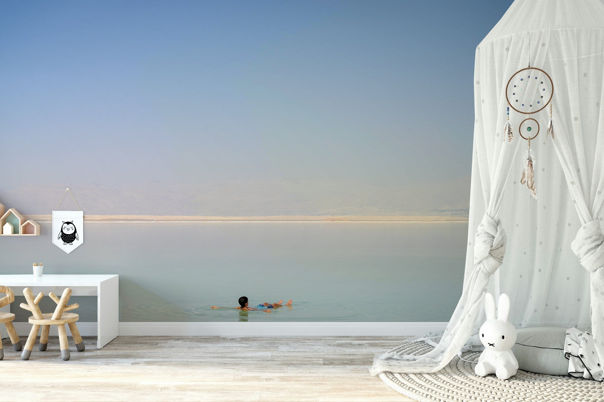 A beautiful panoramic view of the Dead Sea and its unique shoreline.

