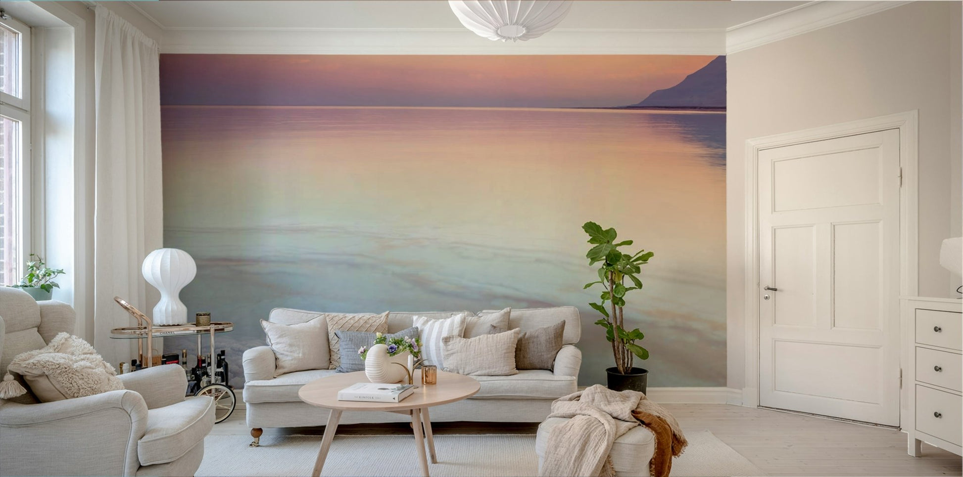 Dead Sea Shore mural wallpaper with beautiful pastel skies.

