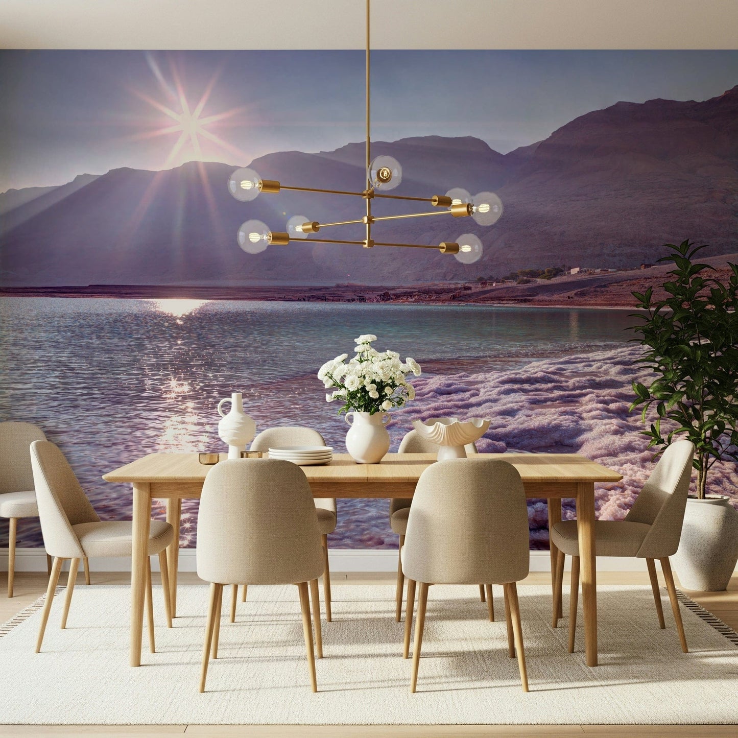 Vibrant Dead Sea Sunset print sparkling water mountain range.