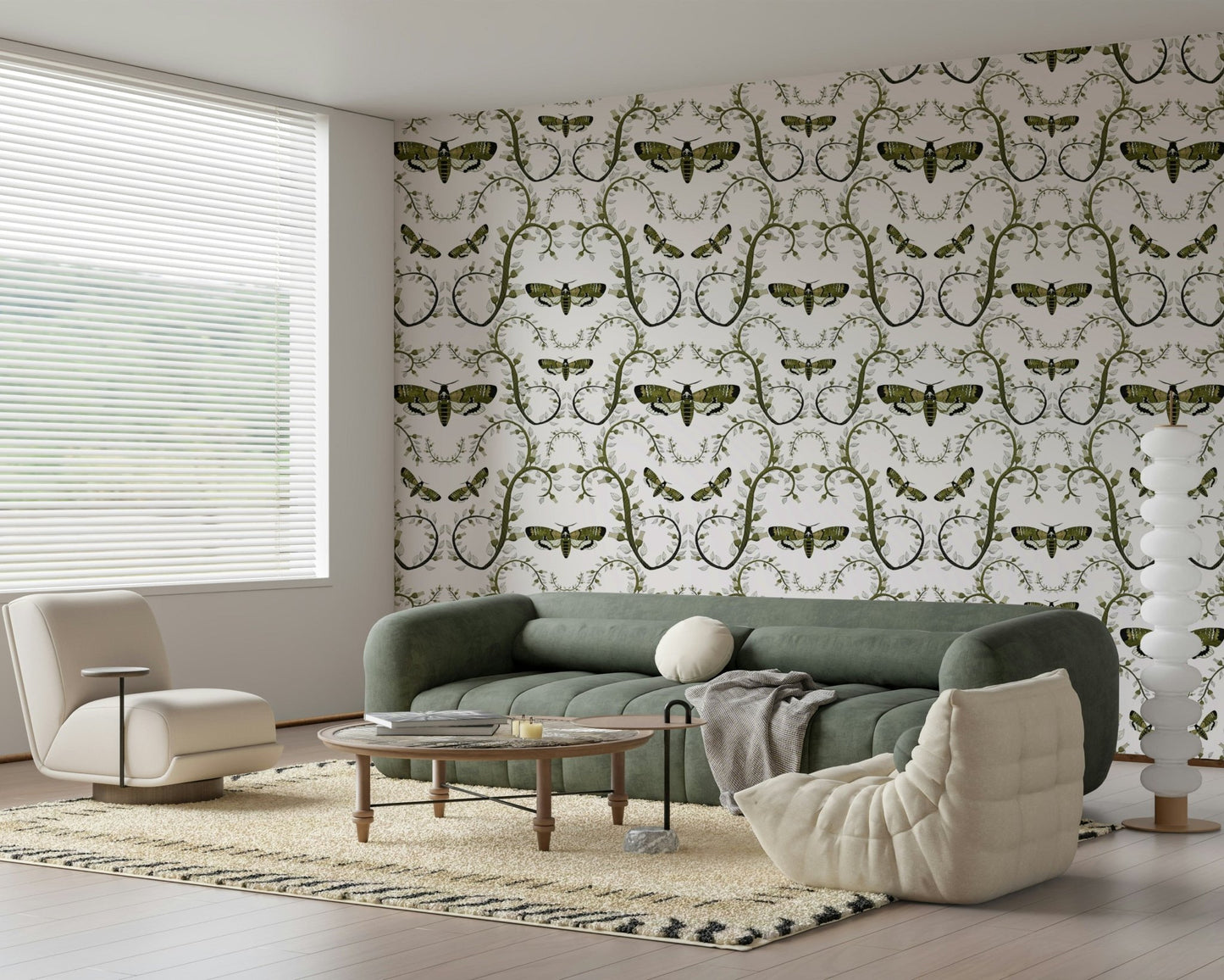 Hawkmoth pairs and twisting vines build the Death's-Head Hawkmoth Garden Wallpaper.