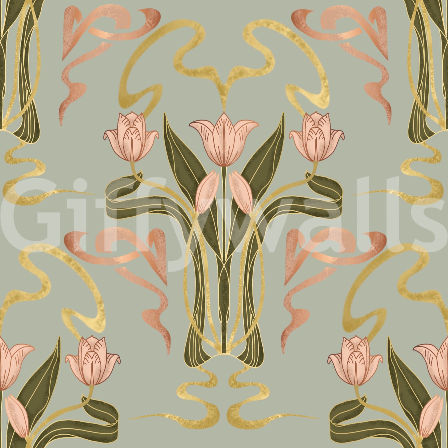 Deco floral wallpaper with tulips

