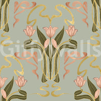 Deco floral wallpaper with tulips

