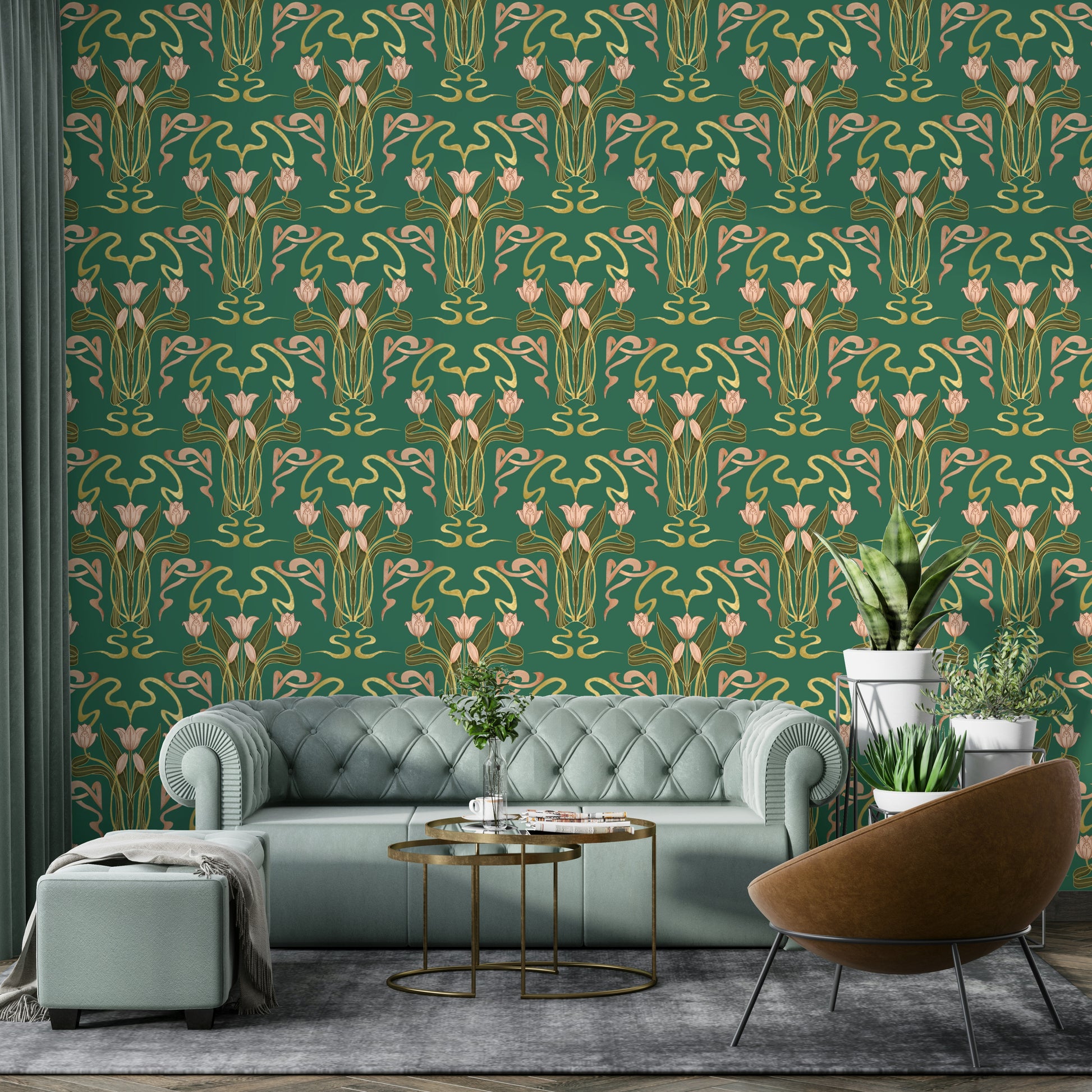 Forest green floral wallpaper

