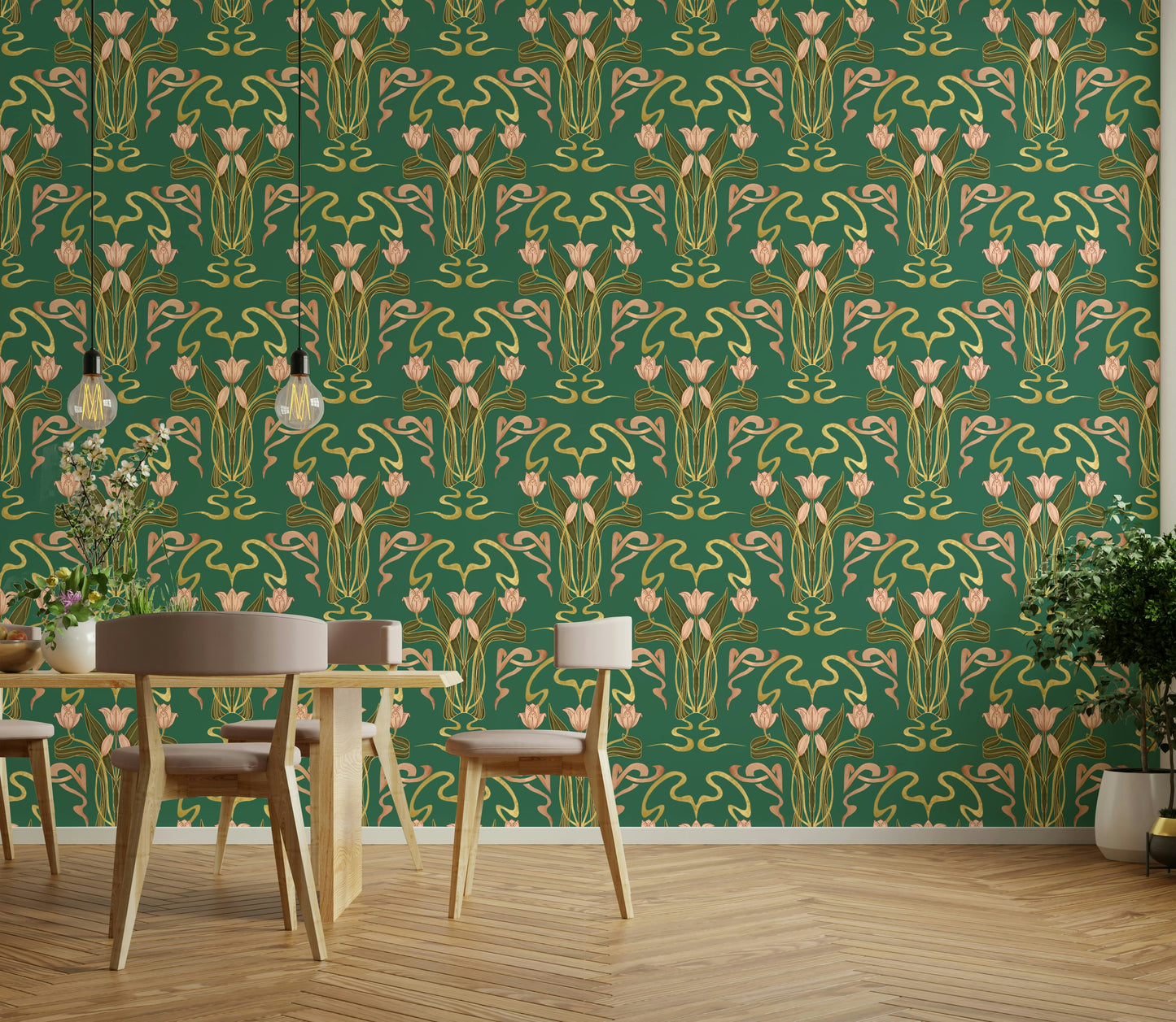 Tulip pattern wall art in green


