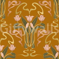 Soft ochre flower wall pattern

