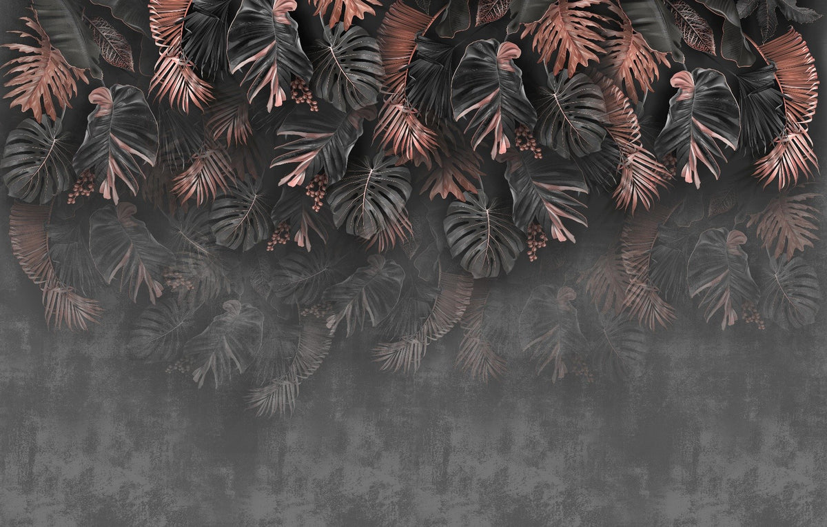 Dark Hanging Tropical Leaf Wallpaper Mural