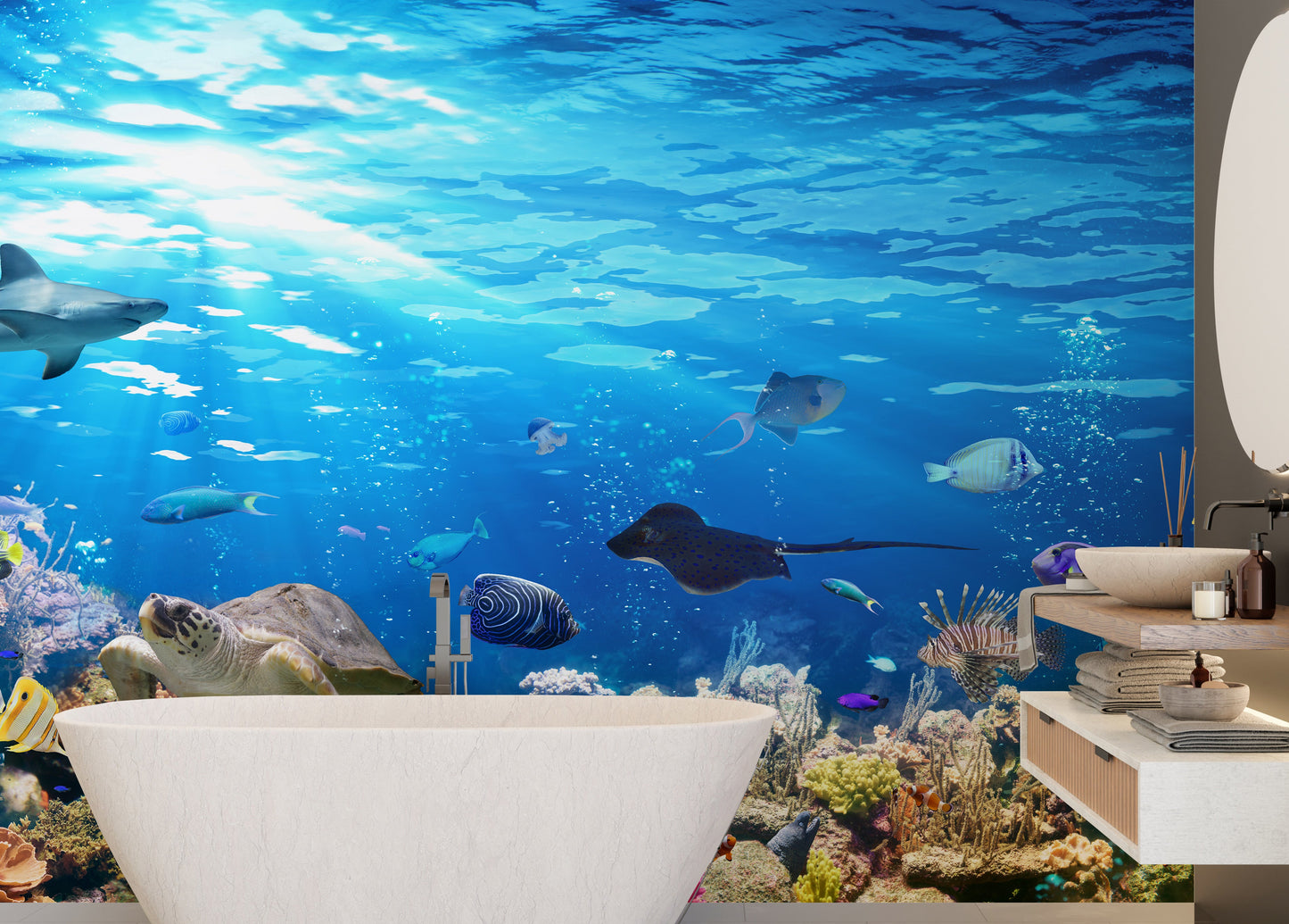 Deep Blue Sea Water with Corel Reef wallpaper Mural - Giffywalls