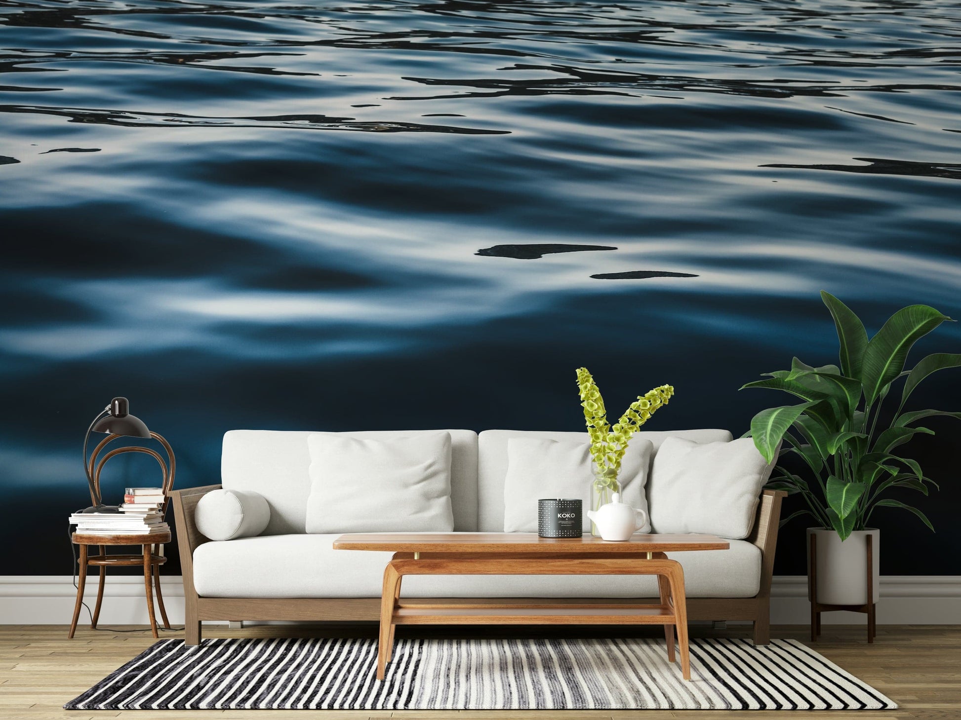 Deep Blue Serenity Wall Mural with flowing textures and rich blue hues for stylish, serene interiors.