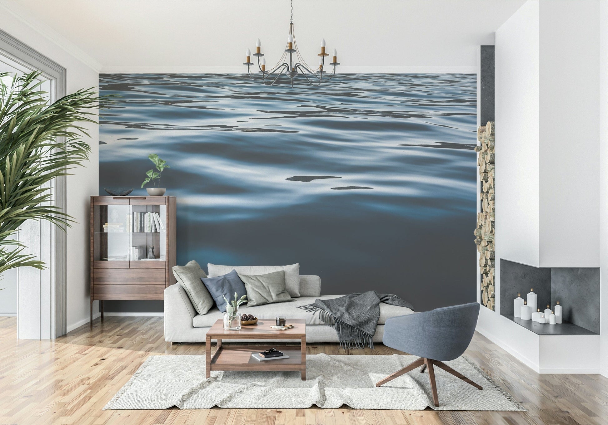 Deep Blue Serenity wallpaper mural adding depth, tranquility, and natural beauty to any space.