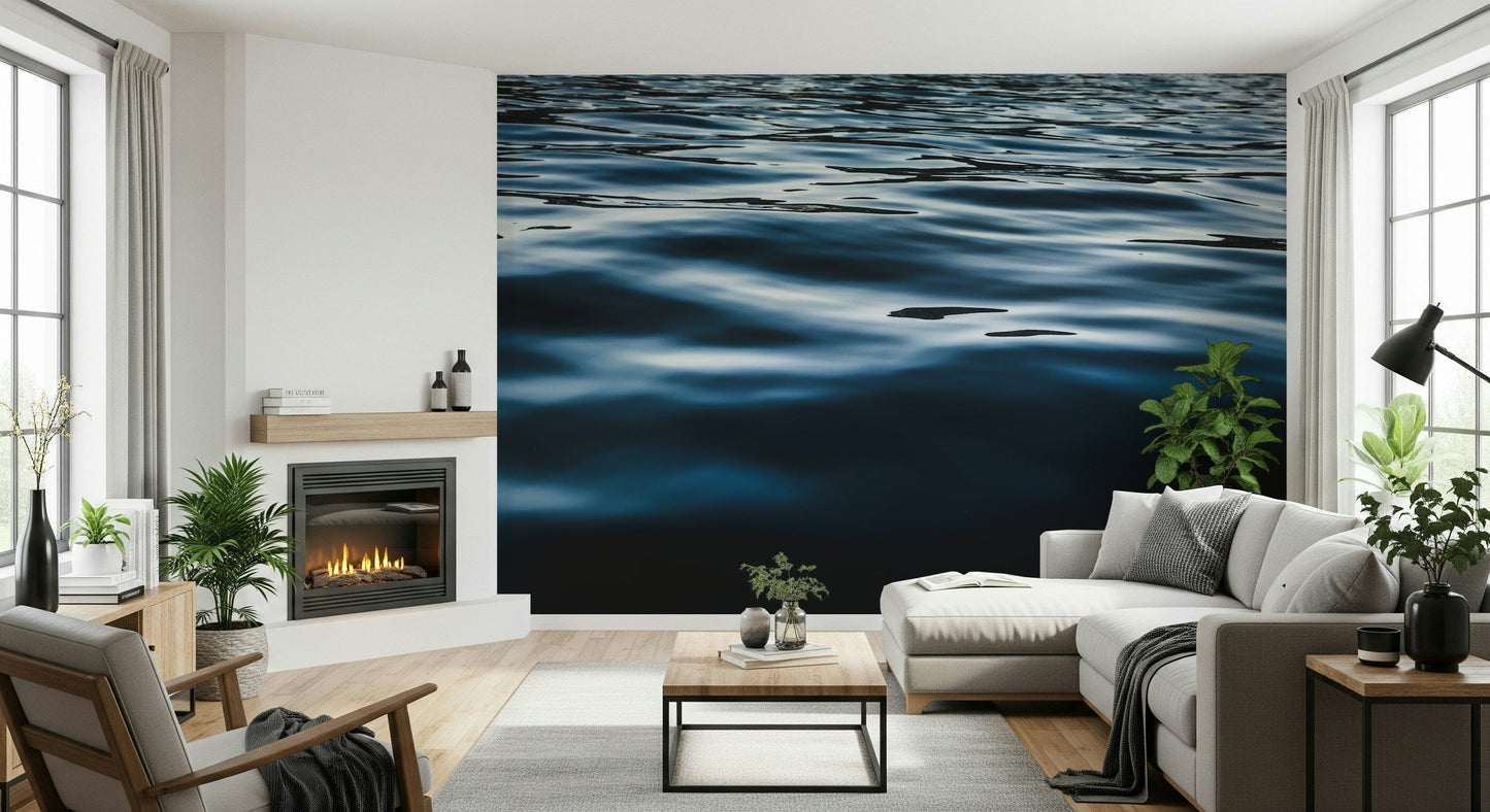 Textured ocean-themed wallpaper mural showcasing deep blue tones for modern, coastal, or nautical décor.