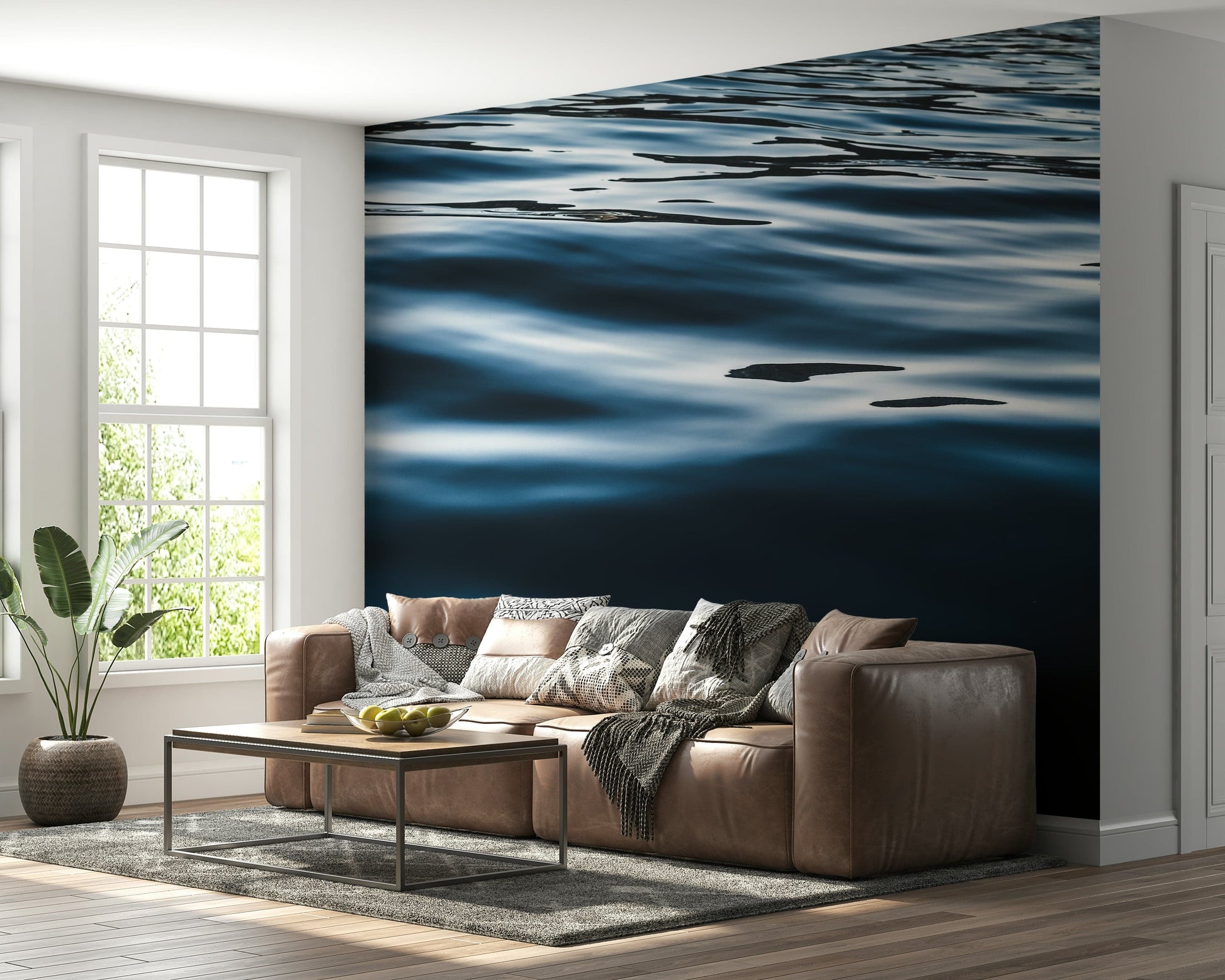 Deep Blue Serenity Wall Mural featuring calming deep blue ocean-inspired textures for tranquil interiors.