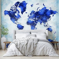 Deep Blue Watercolor World Map Wallpaper