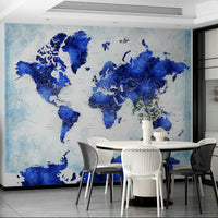 Deep Blue Watercolor World Map Wallpaper