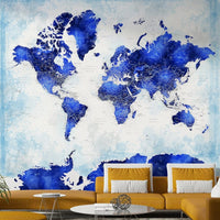 Deep Blue Watercolor World Map Wallpaper