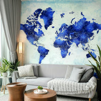 Deep Blue Watercolor World Map Wallpaper