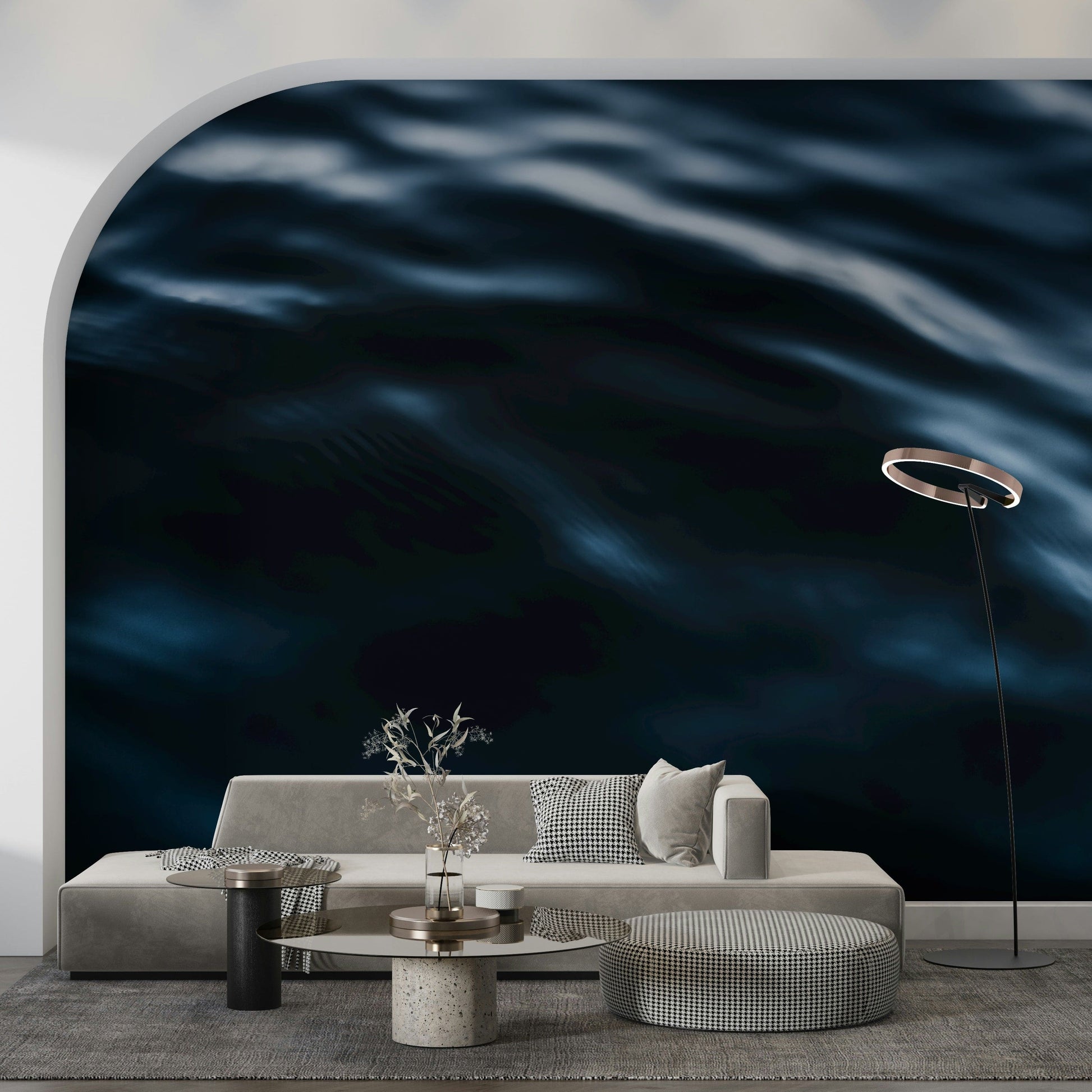 Ocean-inspired wallpaper showcasing dynamic waves in deep blue tones.