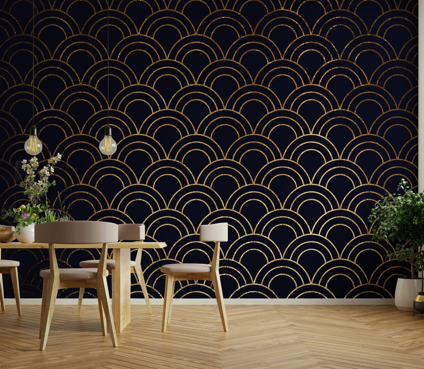 Silhouettes of marine life or coral formations.
