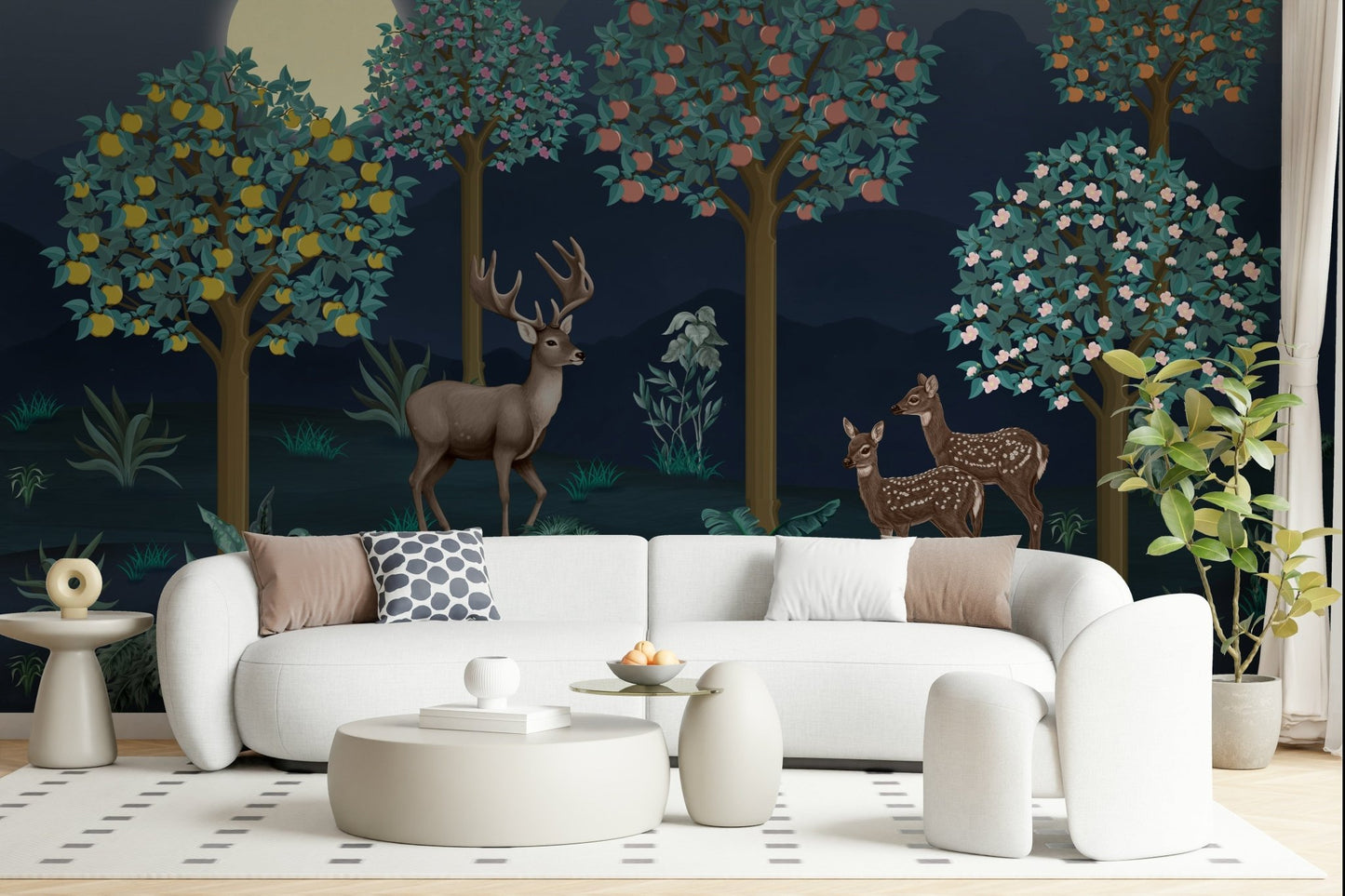 Floral deer home décor for a cozy master bedroom feature wall.
