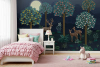 Artistic stag illustration on a large scale mural for a home study.