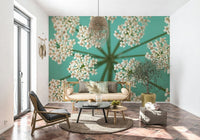 Floral pattern wall mural with green stems