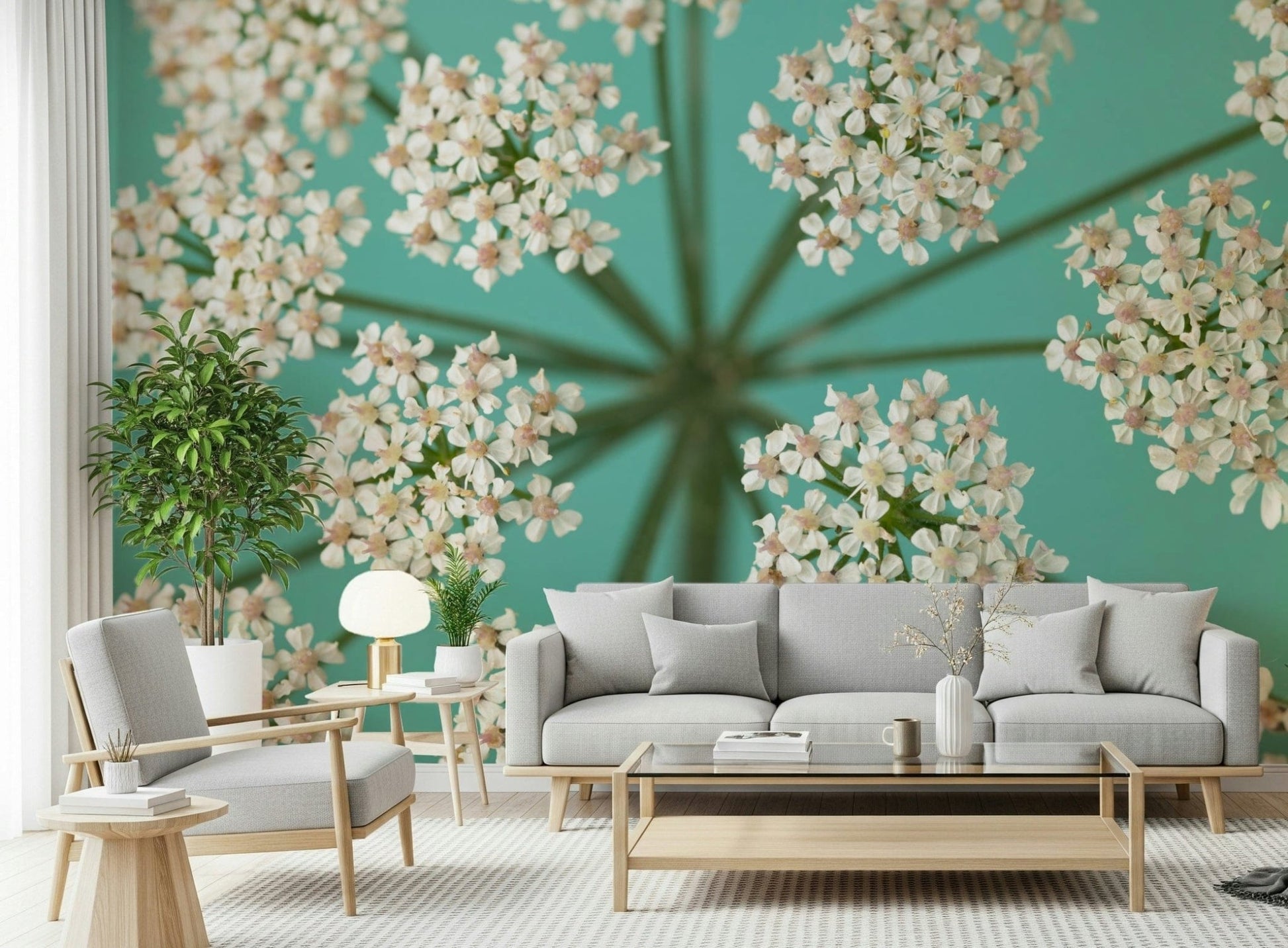 Nature-inspired bloom wall mural in focus