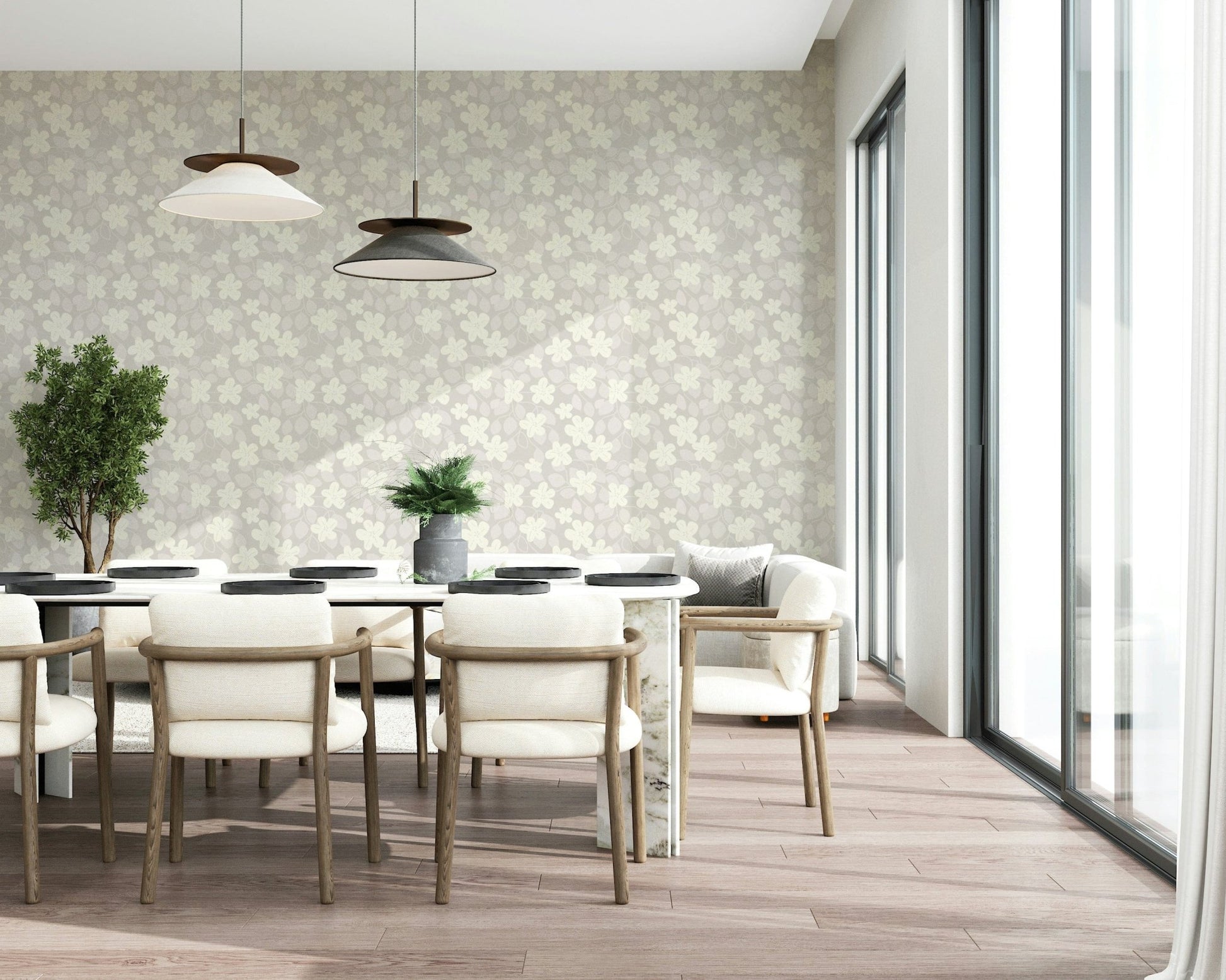 Soothing Delicate Floral Serenity organic vine wall mural.