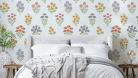 Delicate Hand-Drawn Pastel Floral Meadow Wildflowers Wallpaper.

